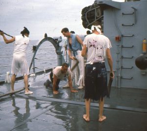 Ron Kramer as AG-2 aboard USS Calcaterra during 1956–1966 Deep Freeze deployment