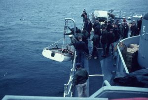 USS Calcaterra at Auckland Islands during 1966 Antarctic scientific mission