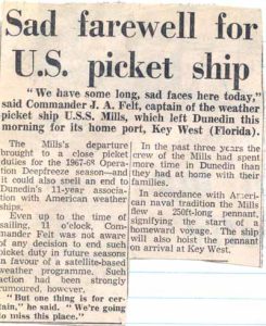 The USS Mills was the last DER to ever visit Dunedin, March 1968