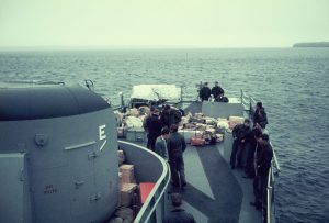 USS Calcaterra at Auckland Islands during 1966 Antarctic scientific mission