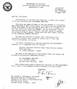 a letter from the Navy Department to Mr Donald Calcaterra