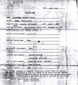 Personnel document listing Herbert Calcaterra