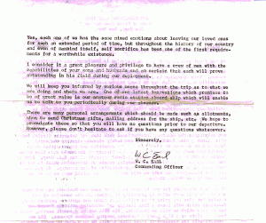 USS Calcaterra's commanding officer sent several letters to crew member families