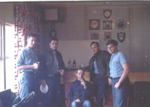 Campbell Island bar, late 1965. L-R Bob Suttle ET-3, Dave Yeomans RD-2, Dick Navarre ET-2, ??, Lange ET-3
