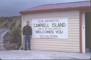 Dick Navarre and the ubiquitous picture taken on Campbell Island