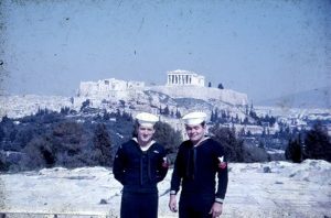 L-R Lee Fritts, ST-2, Ed April, RM-2, Athens, Greece, 1966